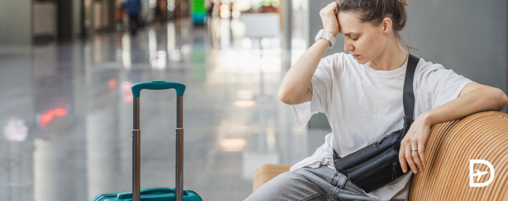 femme seul avec sa valise lair triste apres une annulation